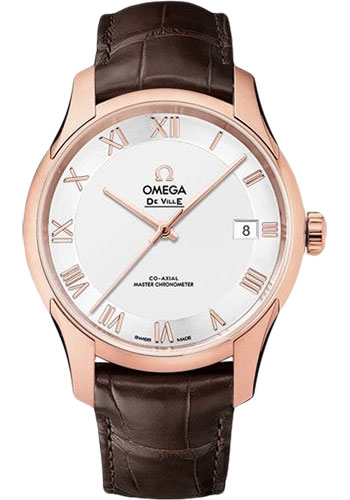 Omega De Ville Hour Vision Co-Axial Master Chronometer Watch - 41 mm Sedna Gold Case - Two-Zone -Silver Dial - Brown Leather Strap