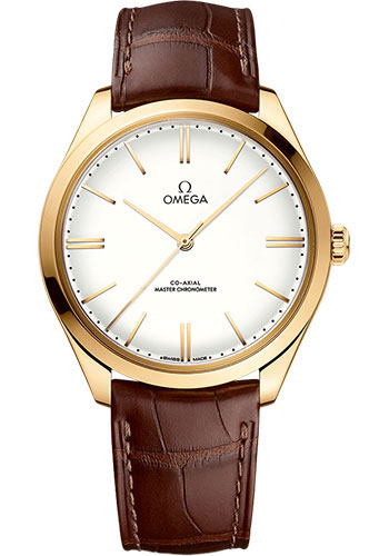 Omega De Ville Trésor Omega Co-Axial Master Chronometer - 40 mm Yellow Gold Case - Ivory Enamel Dial - Brown Leather Strap