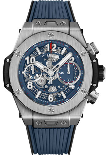 Hublot Big Bang Unico Titanium Blue Watch - 42 mm - Blue Skeleton Dial - Black and Blue Rubber Strap
