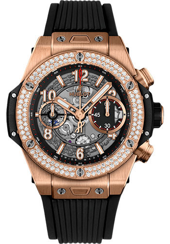 Hublot Big Bang Unico King Gold Diamonds 42mm Watch - 42 mm - Black Skeleton Dial