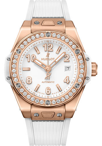 Hublot Big Bang One Click King Gold White Diamonds Watch - 33 mm - White Dial - White Rubber Strap