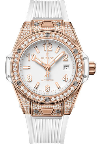 Hublot Big Bang One Click King Gold White Pavé Watch - 33 mm - White Dial - White Rubber Strap