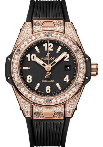 Hublot Big Bang One Click King Gold Pavé Watch - 33 mm - Black Dial - Black Rubber Strap