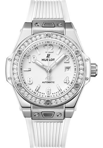 Hublot Big Bang One Click Steel White Diamonds Watch - 33 mm - White Dial - White Rubber Strap
