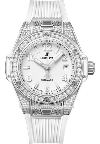 Hublot Big Bang One Click Steel White Pavé Watch - 33 mm - White Dial - White Rubber Strap
