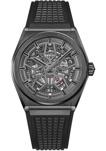 Zenith Defy Classic Watch - Black Ceramic - Black Openworked Dial - Black Rubber Strap