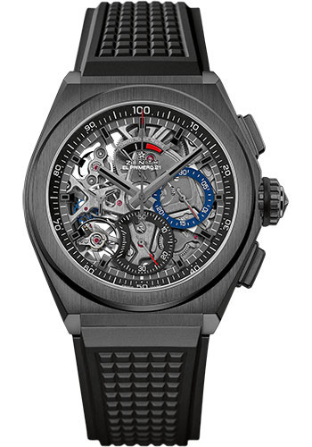 Zenith Defy El Primero 21 Watch - Black Ceramic - Openworked Dial - Black Rubber Strap