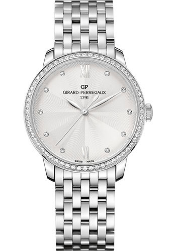 Girard-Perregaux 1966 36 mm Watch - Steel Case - Diamond Bezel - Flinqué Silver Diamond Dial - Bracelet