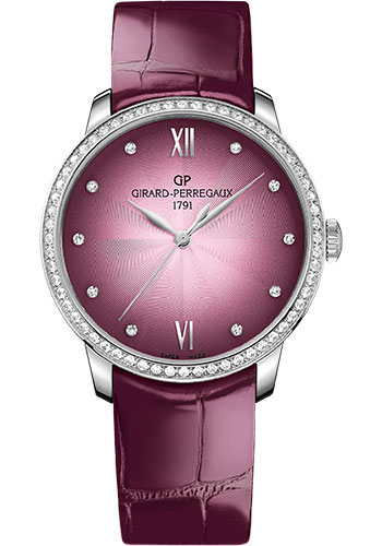 Girard-Perregaux 1966 36 mm Watch - Steel Case - Diamond Bezel - Pink Diamond Dial - Burgundy Alligator Strap