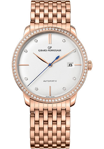 Girard-Perregaux 1966 38 mm Watch - Pink Gold Case - Diamond Bezel - Silver Opaline Dial - Bracelet