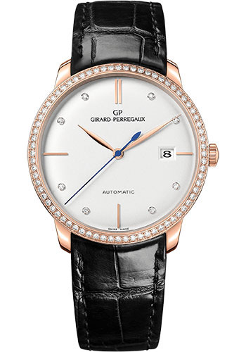 Girard-Perregaux 1966 38 mm Watch - Pink Gold Case - Diamond Bezel - Silver Opaline Dial - Black Alligator Strap
