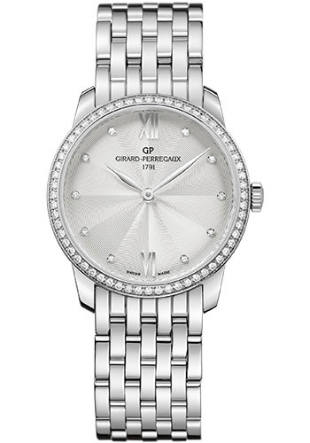 Girard-Perregaux 1966 30 mm Watch - Steel Case - Diamond Bezel - Silver Flinqué Diamond Dial - Bracelet