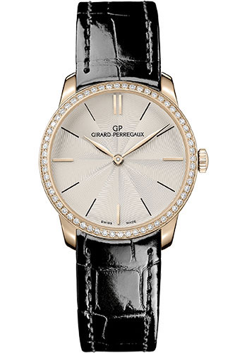 Girard-Perregaux 1966 30 mm Watch - Pink Gold Case - Diamond Bezel - Silver Flinqué Dial - Black Alligator Strap