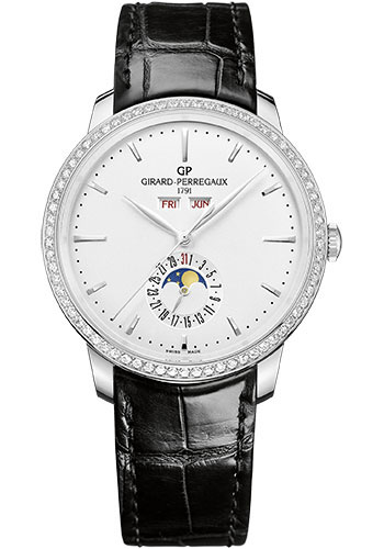 Girard-Perregaux 1966 Full Calendar Watch - Steel Case - Diamond Bezel - Diamond Dial - Black Alligator Strap