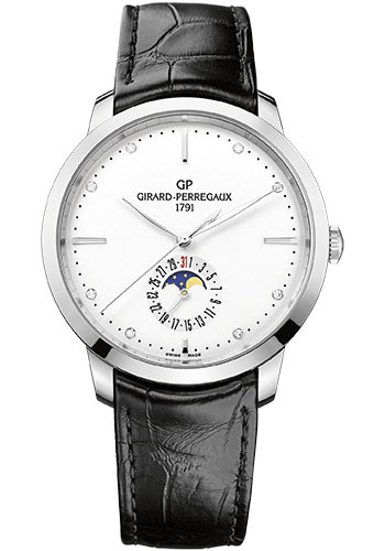 Girard-Perregaux 1966 Date and Moon Phases Watch - Silver Opaline Diamond Dial - Black Alligator Strap