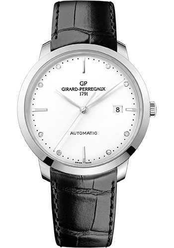 Girard-Perregaux 1966 40 mm Watch - Steel Case - Silver Opaline Diamond Dial - Black Alligator Strap
