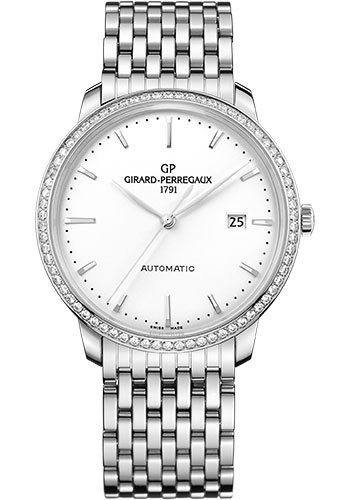 Girard-Perregaux 1966 40 mm Watch - Steel Case - Diamond Bezel - Silver Opaline Diamond Dial - Bracelet