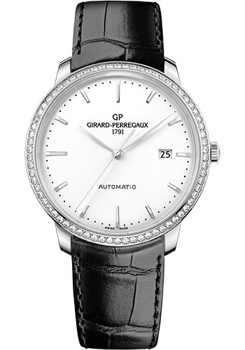 Girard-Perregaux 1966 40 mm Watch - Steel Case - Diamond Bezel - Silver Opaline Diamond Dial - Black Alligator Strap