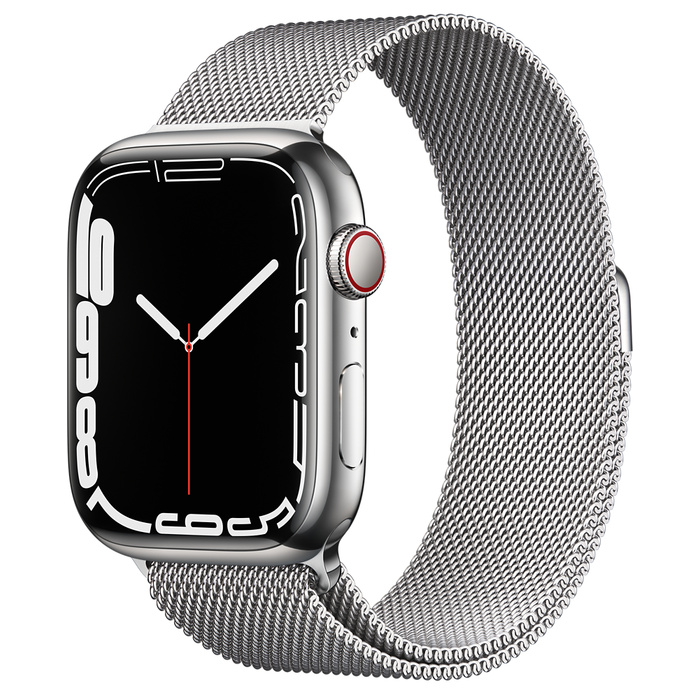 Apple Watch Series 7 GPS + Cellular 45mm Silver Stainless Steel Case with Milanese Loop