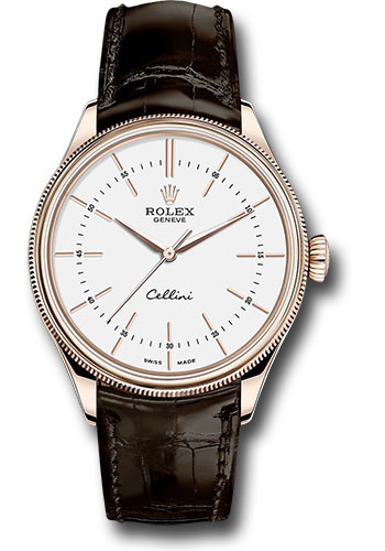 Rolex Cellini Time Watch - Everose Gold - White Dial - Brown Leather Strap