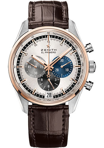 Zenith Chronomaster El Primero Watch - Steel And Rose Gold - Silver Dial - Brown Alligator Strap