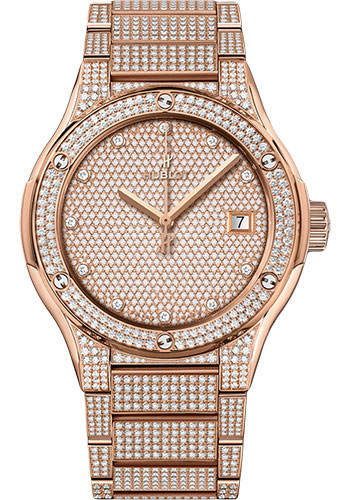 Hublot Classic Fusion King Gold Full Pavé Bracelet Watch - 45 mm - Gem Set Dial