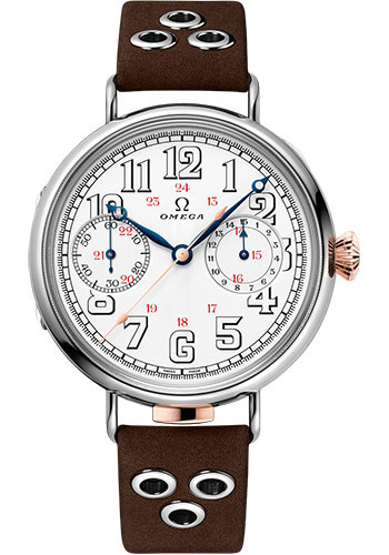 Omega Specialities First OMEGA Wrist-Chronograph - 47.5 mm White Gold Case - White Enamel Dial - Riveted Leather Strap Limited Edition of 18