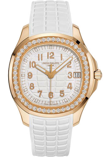 Patek Philippe Aquanaut Selfwinding - 38.8 mm Rose Gold Case - Diamond Bezel - White Dial - White Composite Strap