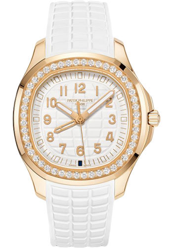 Patek Philippe Aquanaut Quartz - 38.8 mm Rose Gold Case - Diamond Bezel - White Dial - White Composite Strap
