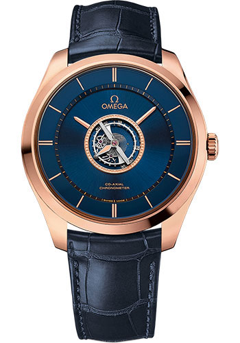 Omega De Ville Tourbillon Co-Axial Numbered Edition - 44 mm Sedna Gold Case - Blue Dial - Blue Leather Strap