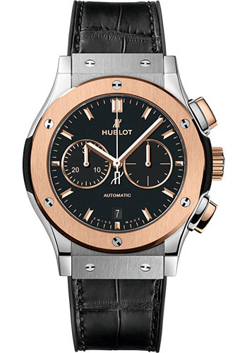 Hublot Classic Fusion Chronograph Titanium King Gold Watch - 42 mm - Black Dial - Black Rubber and Leather Strap