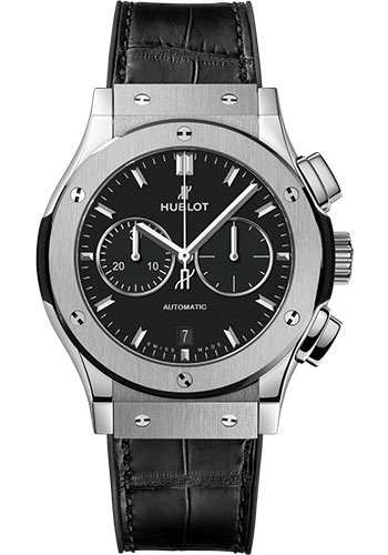 Hublot Classic Fusion Chronograph Titanium Watch - 42 mm - Black Dial - Black Rubber and Leather Strap