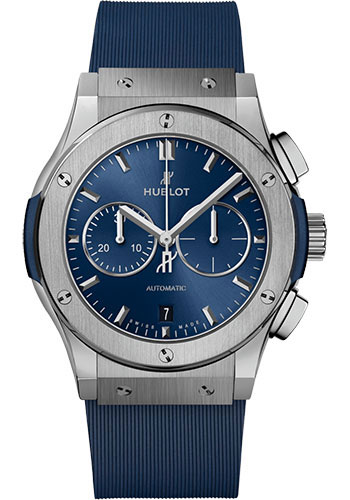 Hublot Classic Fusion Chronograph Titanium Blue Watch - 42 mm - Blue Dial - Blue Lined Rubber Strap