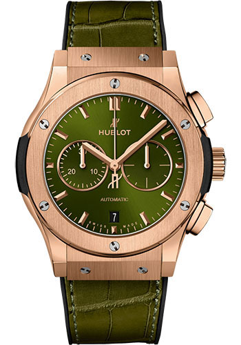 Hublot Classic Fusion Chronograph King Gold Green Watch - 42 mm - Green Dial - Black Rubber and Green Leather Strap
