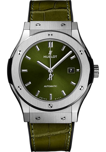 Hublot Classic Fusion Titanium Green Watch - 42 mm - Green Dial - Black Rubber and Green Leather Strap