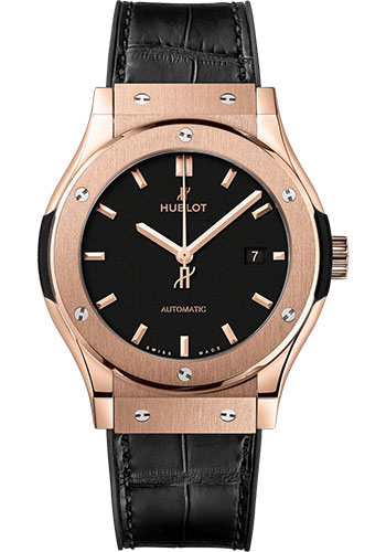Hublot Classic Fusion King Gold Watch - 42 mm - Black Dial - Black Rubber and Leather Strap