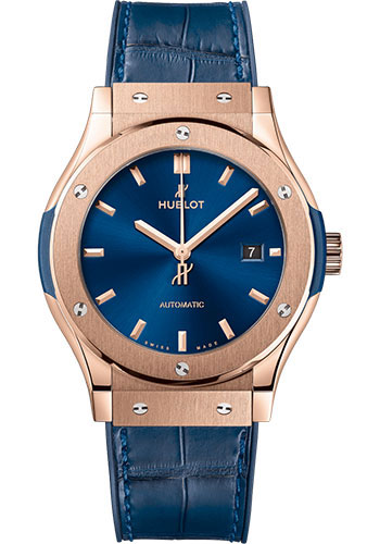 Hublot Classic Fusion King Gold Blue Watch - 42 mm - Blue Dial - Blue Rubber and Leather Strap