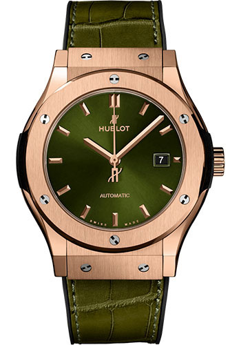 Hublot Classic Fusion King Gold Green Watch - 42 mm - Green Dial - Black Rubber and Green Leather Strap