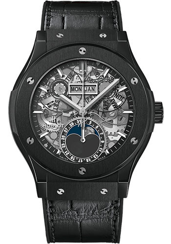 Hublot Classic Fusion Aerofusion Moonphase Black Magic Watch - 42 mm - Sapphire Dial - Black Rubber and Leather Strap