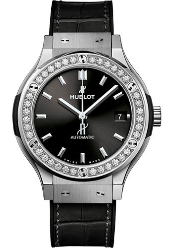 Hublot Classic Fusion Titanium Diamonds Watch - 38 mm - Black Dial - Black Rubber and Leather Strap