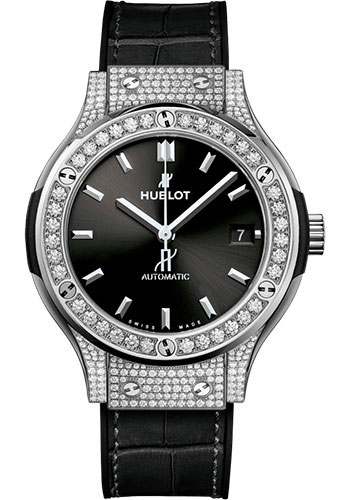Hublot Classic Fusion Titanium Pavé Watch - 38 mm - Black Dial - Black Rubber and Leather Strap