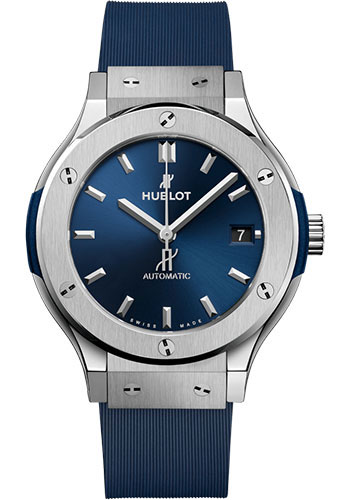 Hublot Classic Fusion Titanium Blue Watch - 38 mm - Blue Dial - Blue Lined Rubber Strap