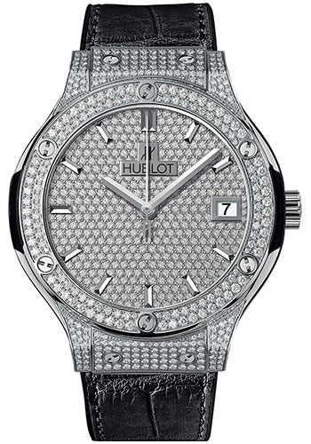 Hublot Classic Fusion Diamond Paved Titanium - Diamond Paved Dial - Rubber Alligator Strap