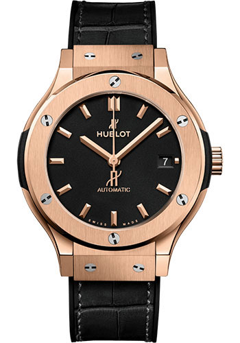 Hublot Classic Fusion King Gold Watch - 38 mm - Black Dial - Black Rubber and Leather Strap