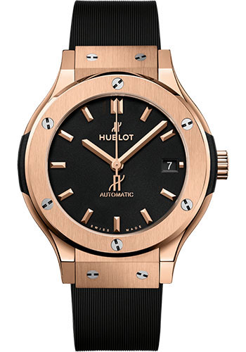 Hublot Classic Fusion King Gold Watch - 38 mm - Black Dial - Black Lined Rubber Strap