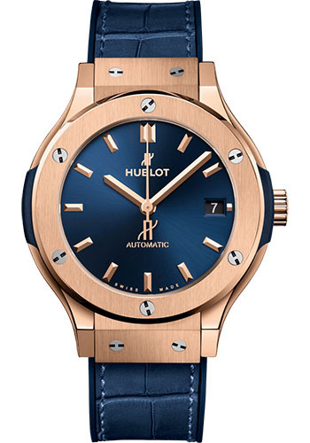 Hublot Classic Fusion King Gold Blue Watch - 38 mm - Blue Dial - Blue Rubber and Leather Strap