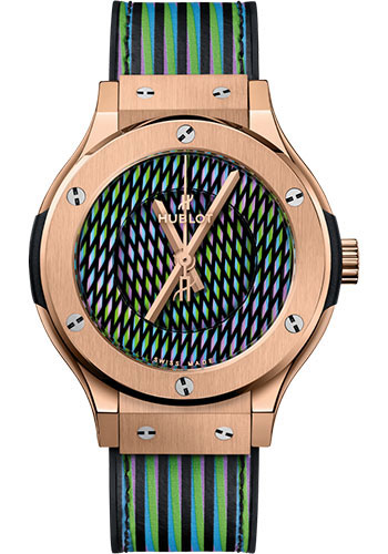 Hublot Classic Fusion Cruz Diez King Gold Watch - 38 mm - Cruz Diez Two-Level Dial - Black Rubber and Cruz Diez Leather Strap