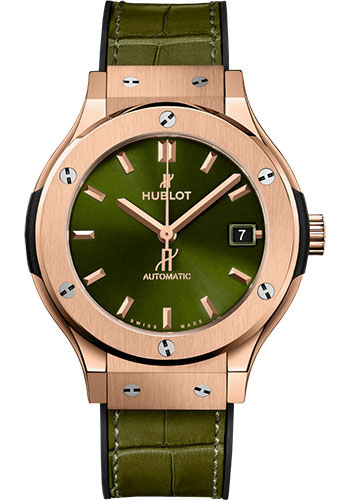 Hublot Classic Fusion King Gold Green Watch - 38 mm - Green Dial - Black Rubber and Green Leather Strap