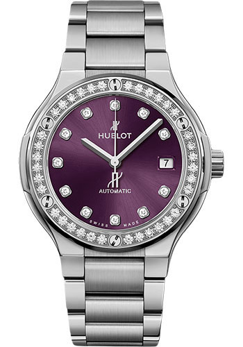 Hublot Classic Fusion Titanium Purple Diamonds Bracelet Watch - 38 mm - Purple Dial