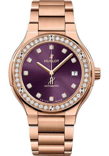 Hublot Classic Fusion King Gold Purple Diamonds Bracelet Watch - 38 mm - Purple Dial